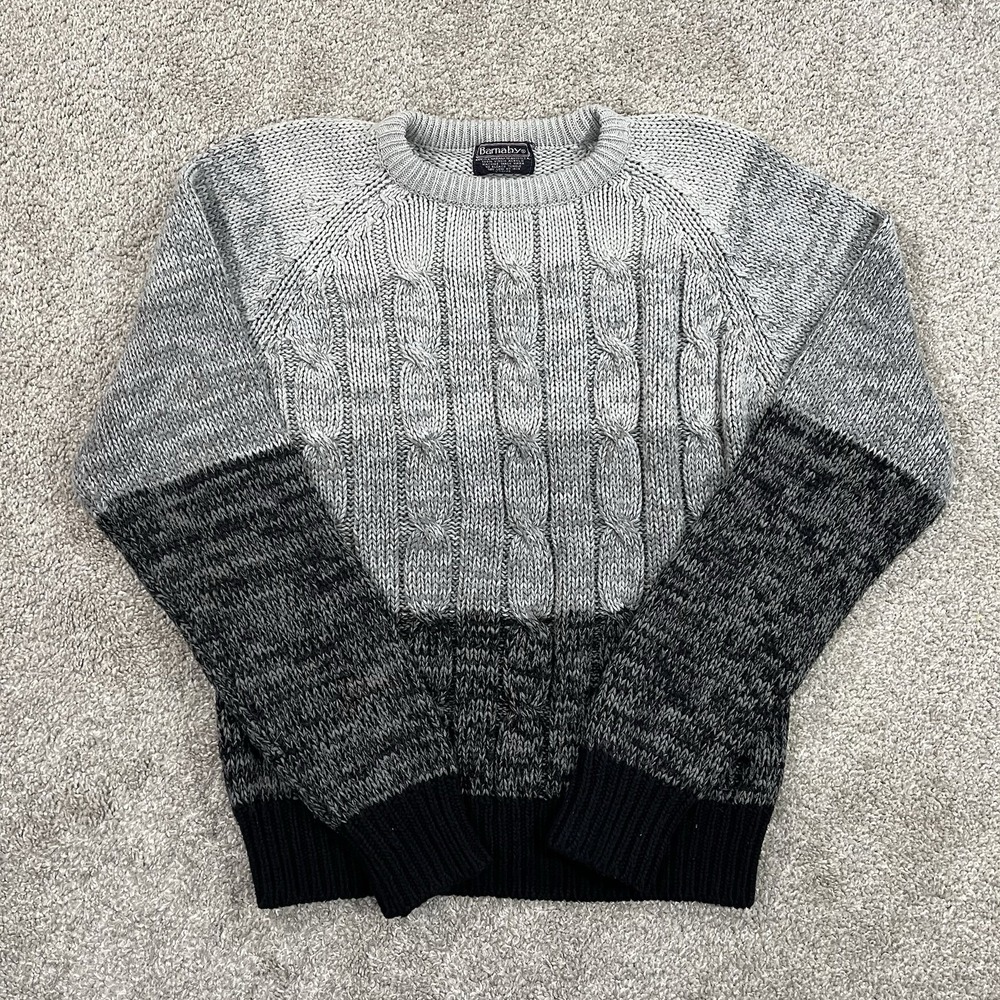 Vintage Barnaby Sweater Cable Knit Colorblock Ombre‎ Marled Acrylic Crewneck